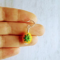 Embroidered Flower Earrings, yellow green earring, felt earring, wool earring, wool ball earring, yellow flower earring green flower earring - Constant Baubling