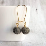 Grey Wool Ball Earrings, needle felt earrings, wooly earring, grey wool earring, tweed earring, latching hook, winter earrings, felted wool - Constant Baubling