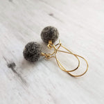 Grey Wool Ball Earrings, needle felt earrings, wooly earring, grey wool earring, tweed earring, latching hook, winter earrings, felted wool - Constant Baubling