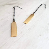 Long Drop Earrings - simple black chain gold drop rectangle - minimalist chic trendy hipster - custom length boho handmade hand crafted - Constant Baubling