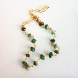 Green Aventurine Bracelet- small semi precious stones w/ adjustable gold chain, light - dark emerald color quartz gemstone rock, Aries & Leo - Constant Baubling