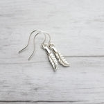 Silver Feather Earrings - .925 sterling silver hooks with tiny little charm - minimalist simple feather dangles - birthday/anniversay gift - Constant Baubling