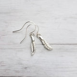 Silver Feather Earrings - .925 sterling silver hooks with tiny little charm - minimalist simple feather dangles - birthday/anniversay gift - Constant Baubling