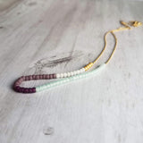 Color Block Necklace - beaded chain, 14K gold plated chain, mint green purple white, color section necklace, glass bead necklace, seed beads - Constant Baubling