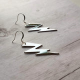 Lightning Bolt Earring - silver or gold SHAZAM charm, high voltage storm weather dangle on simple ear hooks, long jagged zig zag shape - Constant Baubling