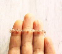 Strawberry Quartz Bracelet- pink tiny speckled pale gemstone w/ adjustable silver chain, love energy vibration, Aries stone, heart chakra - Constant Baubling