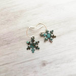 Small Snowflake Earrings, rustic snowflake earring, verdigris patina earring, simple snowflake earring, winter earring, snow jewelry, xmas - Constant Baubling