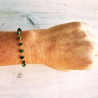 Green Aventurine Bracelet- small semi precious stones w/ adjustable gold chain, light - dark emerald color quartz gemstone rock, Aries & Leo - Constant Baubling