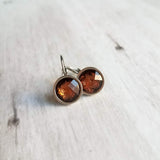 Metallic Copper Earrings, lever back earring, hypoallergenic earring, stainless steel earring, copper foil, faceted round earring, simple - Constant Baubling