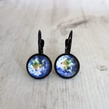 Planet Earth Earrings, world earring, globe earring, matte black earring, black leverback, solar system earring, celestial earring geologist - Constant Baubling