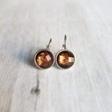 Metallic Copper Earrings, lever back earring, hypoallergenic earring, stainless steel earring, copper foil, faceted round earring, simple - Constant Baubling