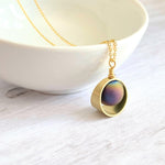 Druzy Eclipse Necklace, rainbow stone necklace, orb necklace, druzy necklace, cracked stone, drusy necklace, druzy pendant, purple gold blue - Constant Baubling