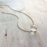 Ice Storm Necklace - clear glass chunk pendant, gold/silver chain, minimalist winter snow crystal charm, Herkimer diamond stone style bead - Constant Baubling