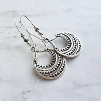 Silver Tribal Earrings - silver hoops, round silver earring, tribal hoop, geometric earrings, ethnic earrings, hoop earrings, boho earrings - Constant Baubling