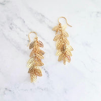 Shaggy Leaf Earrings - long thin gold cascade fringe of small little tiny staggered filigree leaves on simple dainty delicate hooks - Constant Baubling