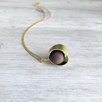 Druzy Eclipse Necklace, rainbow stone necklace, orb necklace, druzy necklace, cracked stone, drusy necklace, druzy pendant, purple gold blue - Constant Baubling