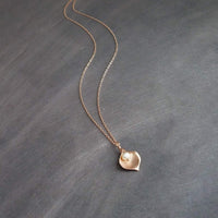 Rose Gold Lily Necklace, small lily necklace, rose gold chain, freshwater pearl necklace, rose gold flower pendant bridal jewelry calla lily - Constant Baubling