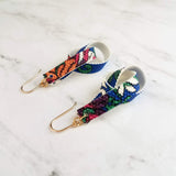 Knot Earrings - royal/cobalt blue faux vegan leather w/ bright color tropical floral print, loop twist strip, 14K gold ear hooks available - Constant Baubling