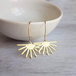 Sun Earrings, gold sunshine earrings, sun ray earrings, sunburst earrings, gold dangle earrings, cheerful earring happy earring kidney hooks - Constant Baubling