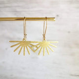 Sun Earrings, gold sunshine earrings, sun ray earrings, sunburst earrings, gold dangle earrings, cheerful earring happy earring kidney hooks - Constant Baubling