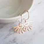 Sun Ray Earrings, rose gold sun earrings, sunray earring, sunset earring, sunrise earring, rose gold earring kidney wires, cheerful sunburst - Constant Baubling