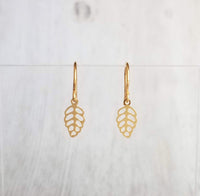 Tiny Gold Earrings - little leaves with filigree cut out design/scallop edge, 14K solid gold or gold fill upgrade hooks, small leaf charm - Constant Baubling