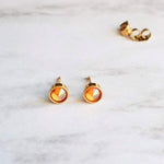 Orange Stud Earrings - tiny little round AB opalescent rhinestone gem, gold plated hypoallergenic stainless steel, girls, minimalist jewelry - Constant Baubling