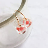 Coral Earrings - 14K gold fill curvy hooks & small boro glass lampwork drops, coral pink orange melon teardrops in clear, bubble earring - Constant Baubling