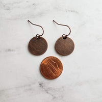 Copper Disk Earrings, aged copper earring, copper circle earring, flat circle earring, small copper disk earring antique copper disk earring - Constant Baubling