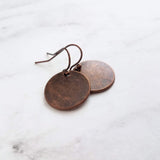 Copper Disk Earrings, aged copper earring, copper circle earring, flat circle earring, small copper disk earring antique copper disk earring - Constant Baubling