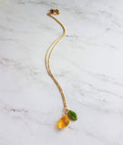 Lemon Necklace, yellow lemon pendant, citrus fruit necklace, green leaf, when life gives you lemons make lemonade, gold chain summer jewelry - Constant Baubling