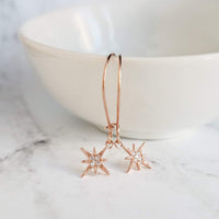 Wishing Star Earrings - rose gold tiny celestial guide Polaris charm w/ cubic zirconia, night sky astonomy gift, small shooting twinkle star - Constant Baubling