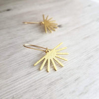 Sun Earrings, gold sunshine earrings, sun ray earrings, sunburst earrings, gold dangle earrings, cheerful earring happy earring kidney hooks - Constant Baubling