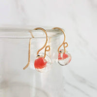 Coral Earrings - 14K gold fill curvy hooks & small boro glass lampwork drops, coral pink orange melon teardrops in clear, bubble earring - Constant Baubling