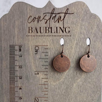 Copper Disk Earrings, aged copper earring, copper circle earring, flat circle earring, small copper disk earring antique copper disk earring - Constant Baubling