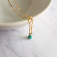 Gold Minimalist Necklace, tiny mint drop, aqua teardrop, blue drop pendant, 14K gold fill chain, glass drop, delicate necklace gift under 30 - Constant Baubling