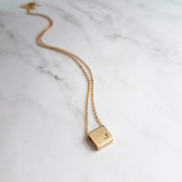 Gold Block Necklace, personalized pendant, gold letter necklace, cube necklace, gold initial necklace, gold name necklace, small gold block - Constant Baubling