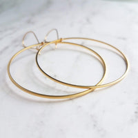 Large Gold Circle Earrings - simple thin hoop on latching kidney ear wire, large hoops, big circles, lightweight hoop, everyday earrings, 2" - Constant Baubling