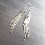 Silver Fringe Earrings, long chain earring, silver chain earring, snake chain earring, chain fringe earring, chain tassel earring 4" earring - Constant Baubling