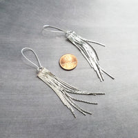 Silver Fringe Earrings, long chain earring, silver chain earring, snake chain earring, chain fringe earring, chain tassel earring 4" earring - Constant Baubling