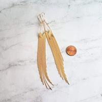 Gold Chain Fringe Earrings - thin snake chain strands, chain dangle, v shape, thin chain fringe, chain tassel, 5.6 inch extra long earring - Constant Baubling