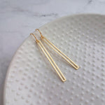 Long Thin Gold Bar Earrings - open rectangle earring, minimalist earring, narrow gold earring, gold rectangle outline, long gold earring - Constant Baubling