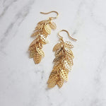 Shaggy Leaf Earrings - long thin gold cascade fringe of small little tiny staggered filigree leaves on simple dainty delicate hooks - Constant Baubling