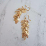 Shaggy Leaf Earrings - long thin gold cascade fringe of small little tiny staggered filigree leaves on simple dainty delicate hooks - Constant Baubling