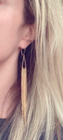 Gold Chain Fringe Earrings - thin snake chain strands, chain dangle, v shape, thin chain fringe, chain tassel, 5.6 inch extra long earring - Constant Baubling