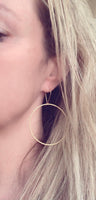 Large Gold Circle Earrings - simple thin hoop on latching kidney ear wire, large hoops, big circles, lightweight hoop, everyday earrings, 2" - Constant Baubling