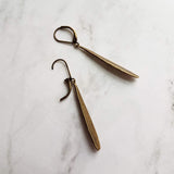 Long Thin Teardrop Earrings, bronze drop earring, long skinny earring, antique bronze earring, rustic earring, narrow drop earring leverback - Constant Baubling