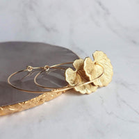 Lily Pad Earrings, large gold hoops, gold lilypad, gold lotus earring, lightweight hoops, lotus leaf earring, thin gold hoops, 2 inch hoops - Constant Baubling