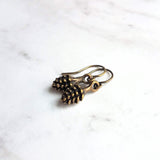 Little Pinecone Earrings, small antique brass pine cone, bronze pine cone charm, fall jewelry, tiny pine cone dangle, pine cone earrings - Constant Baubling