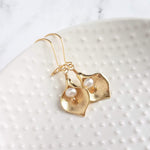 Calla Lily Earrings - gold matte brass & freshwater pearls, locking kidney ear hook, delicate flower earrings, bridal bridesmaid jewelry - Constant Baubling